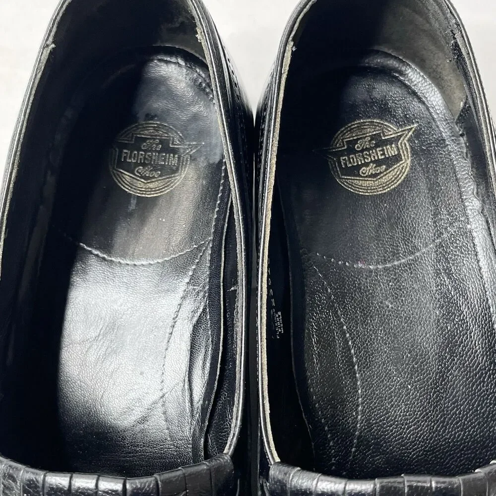 Vintage Florsheim Black Leather Kiltie Fringe Wingtip  Loafers Mens Size 10.5 D